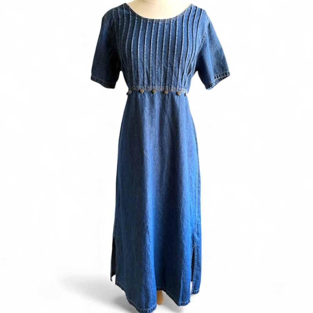 Vintage Erika & Co Denim Maxi Dress Small Denim Blue